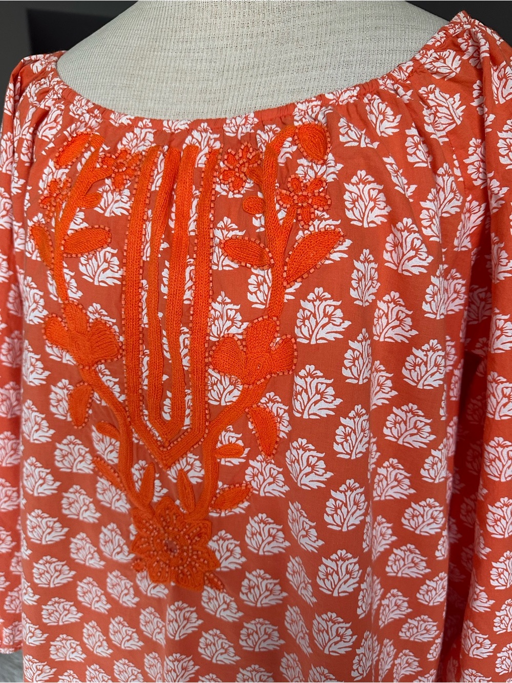 NVELOO Orange Printed Embroidered Tunic, size XL - Picture 6 of 12